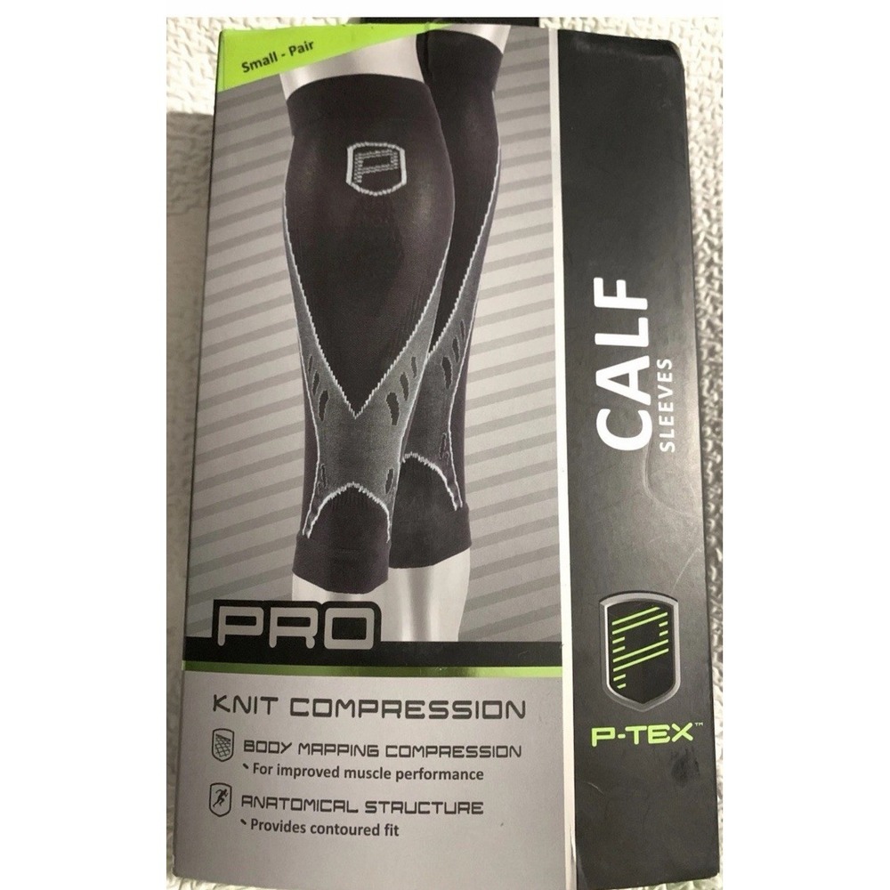 P-TEX ** PRO KNIT COMPRESSION CALF SLEEVES **P-TEXC500" Small Pair **BLACK*NEW**